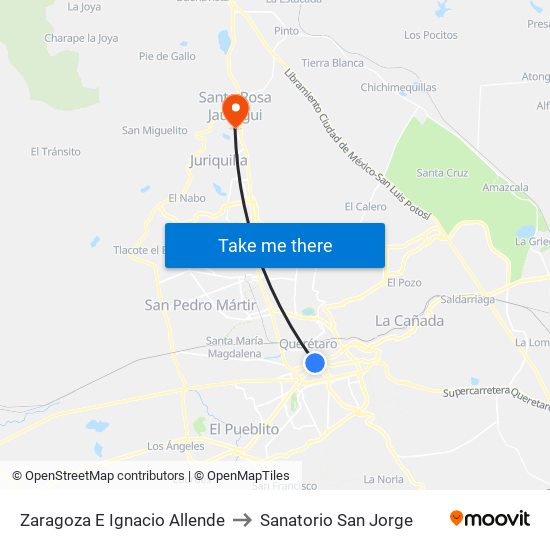 Zaragoza E Ignacio Allende to Sanatorio San Jorge map