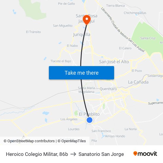 Heroico Colegio Militar, 86b to Sanatorio San Jorge map