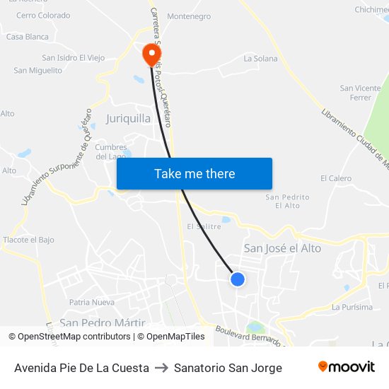 Avenida Pie De La Cuesta to Sanatorio San Jorge map