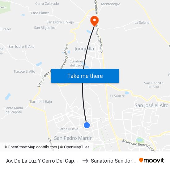 Av. De La Luz Y Cerro Del Capulín to Sanatorio San Jorge map