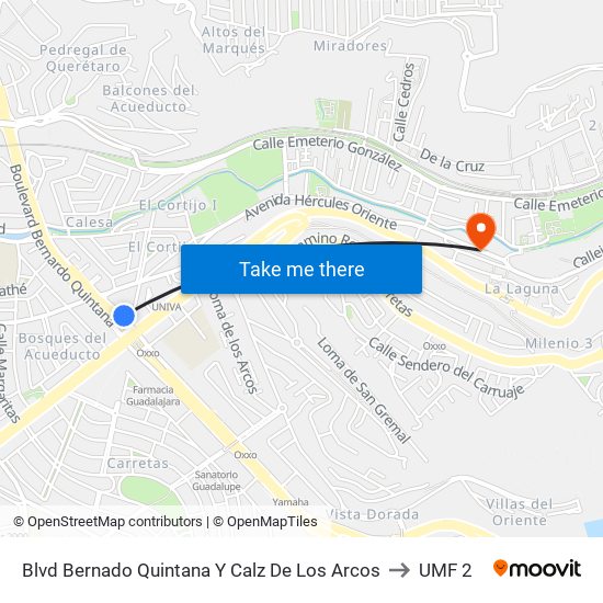Blvd Bernado Quintana Y Calz De Los Arcos to UMF 2 map