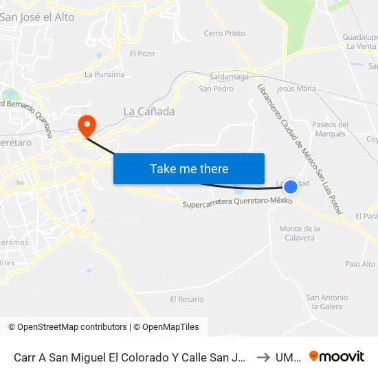 Carr A San Miguel El Colorado Y Calle San Juan Del Río to UMF 2 map