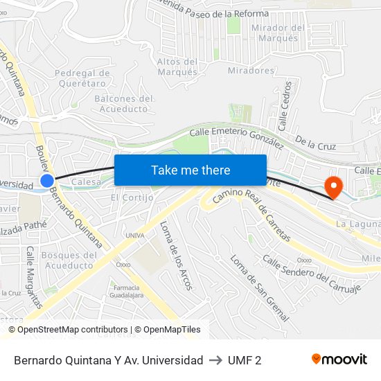 Bernardo Quintana Y Av. Universidad to UMF 2 map