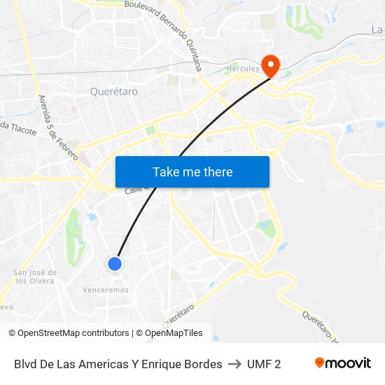 Blvd De Las Americas Y Enrique Bordes to UMF 2 map