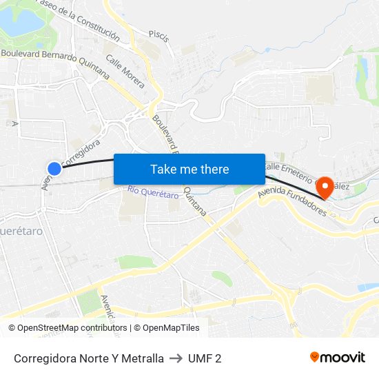 Corregidora Norte Y Metralla to UMF 2 map