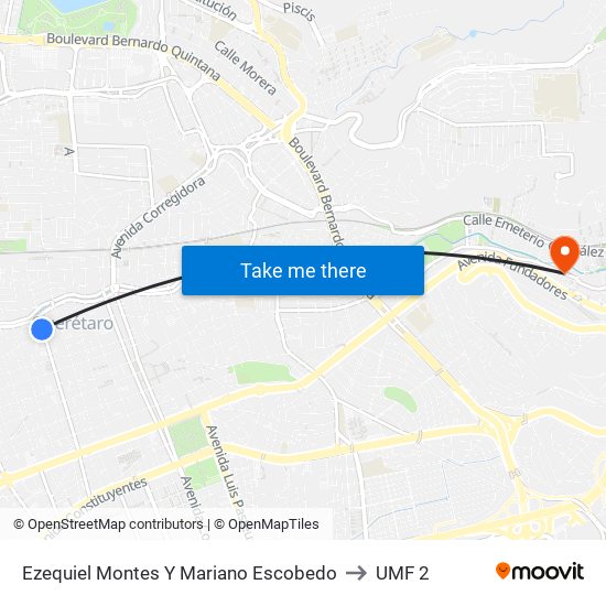 Ezequiel Montes Y Mariano Escobedo to UMF 2 map