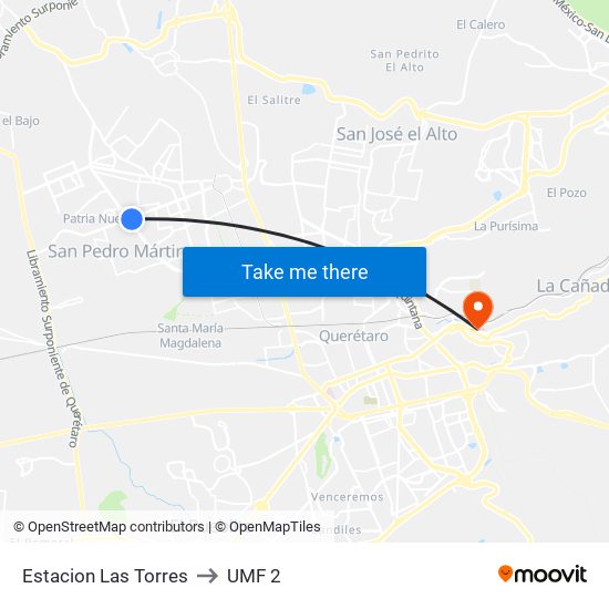 Estacion Las Torres to UMF 2 map