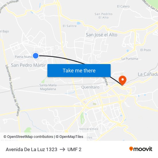 Avenida De La Luz 1323 to UMF 2 map