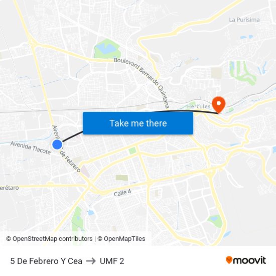 5 De Febrero Y Cea to UMF 2 map