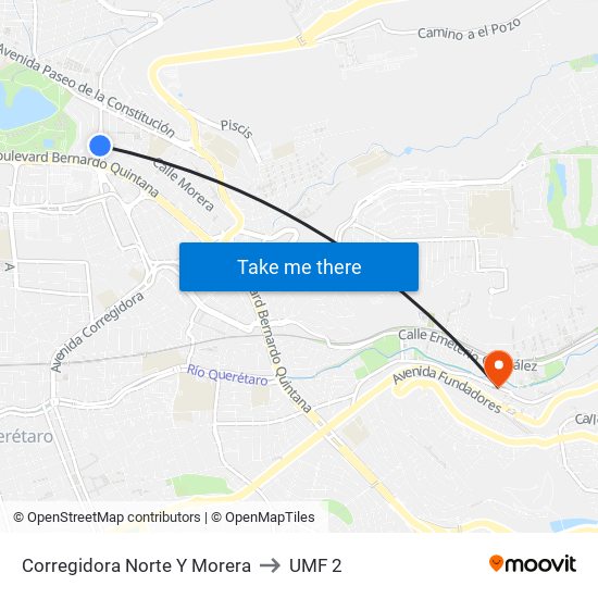 Corregidora Norte Y Morera to UMF 2 map