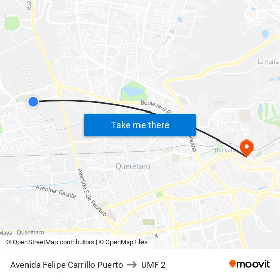 Avenida Felipe Carrillo Puerto to UMF 2 map