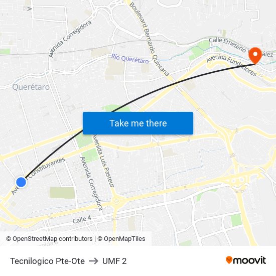 Tecnilogico Pte-Ote to UMF 2 map