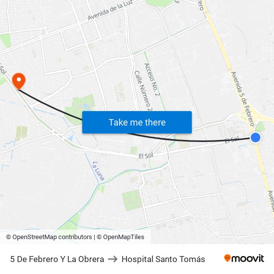 5 De Febrero Y La Obrera to Hospital Santo Tomás map