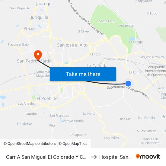 Carr A San Miguel El Colorado Y Calle San Juan Del Río to Hospital Santo Tomás map