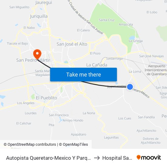 Autopista Queretaro-Mexico Y Parque Industrial El Marques to Hospital Santo Tomás map