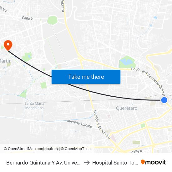 Bernardo Quintana Y Av. Universidad to Hospital Santo Tomás map