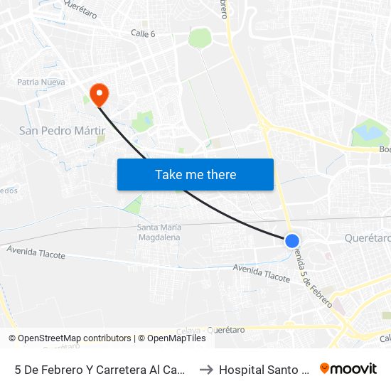 5 De Febrero Y Carretera Al Campo Militar to Hospital Santo Tomás map