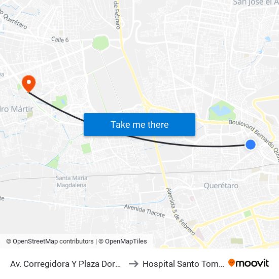 Av. Corregidora Y Plaza Dorada to Hospital Santo Tomás map