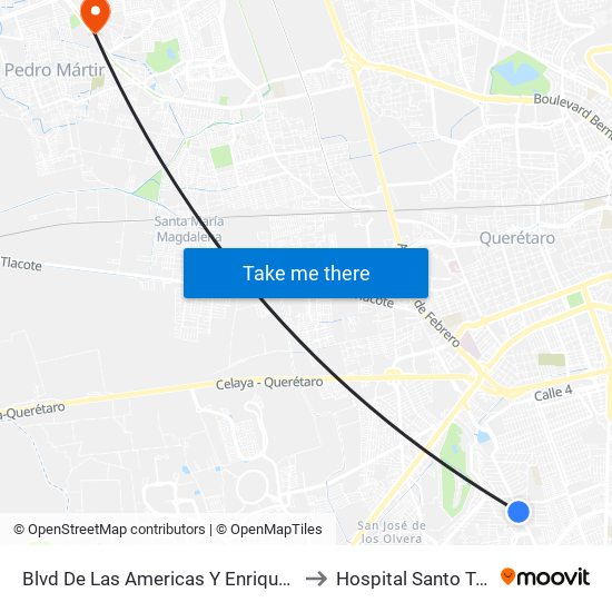 Blvd De Las Americas Y Enrique Bordes to Hospital Santo Tomás map