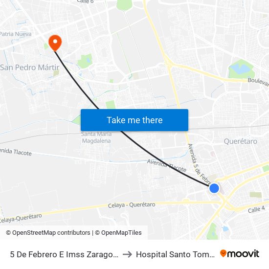 5 De Febrero E Imss Zaragoza to Hospital Santo Tomás map