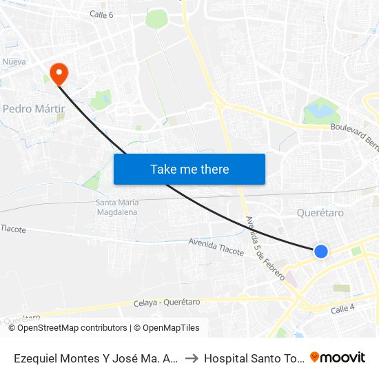Ezequiel Montes Y José Ma. Arteaga to Hospital Santo Tomás map
