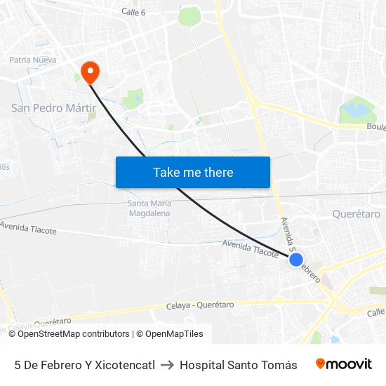 5 De Febrero Y Xicotencatl to Hospital Santo Tomás map