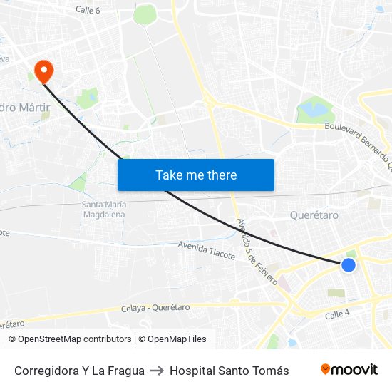Corregidora Y La Fragua to Hospital Santo Tomás map