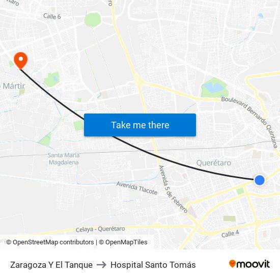 Zaragoza Y El Tanque to Hospital Santo Tomás map