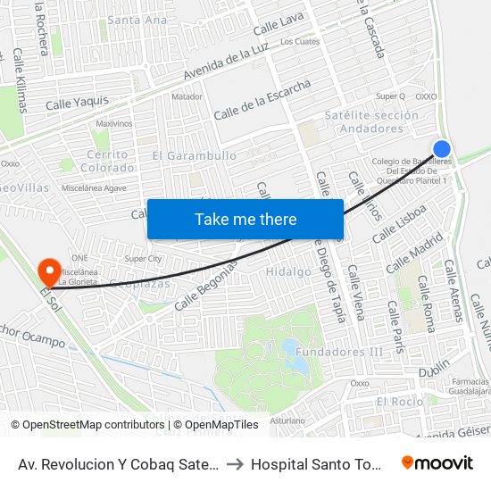 Av. Revolucion Y Cobaq Satelite to Hospital Santo Tomás map