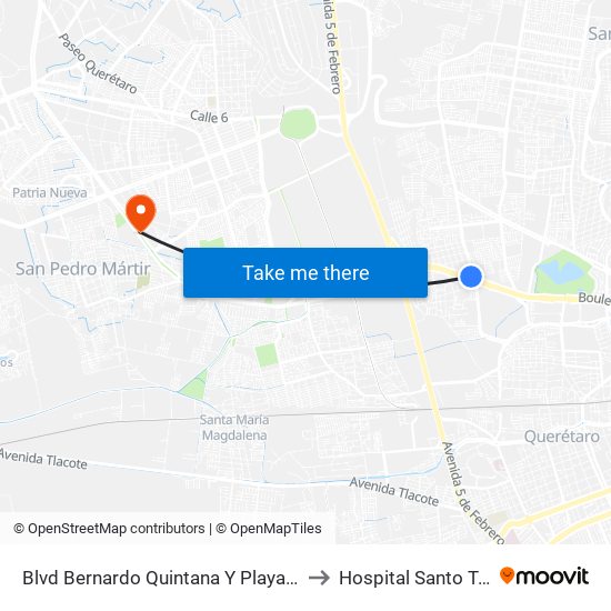 Blvd Bernardo Quintana Y Playa Condesa to Hospital Santo Tomás map