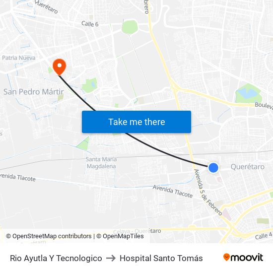 Rio Ayutla Y Tecnologico to Hospital Santo Tomás map