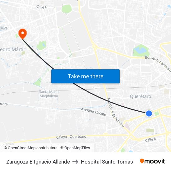 Zaragoza E Ignacio Allende to Hospital Santo Tomás map