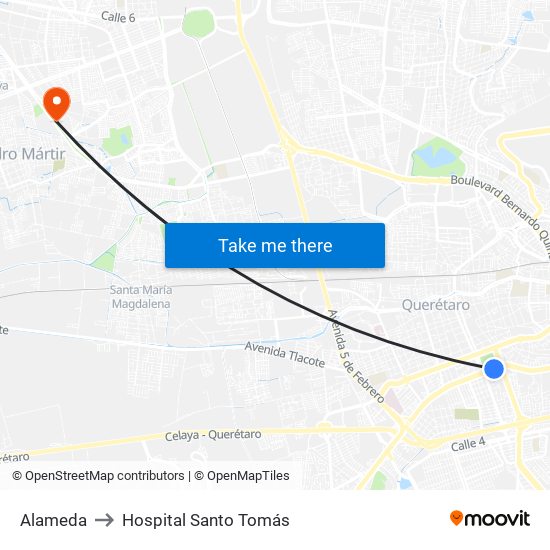 Alameda to Hospital Santo Tomás map