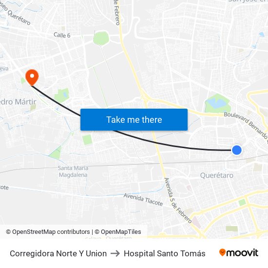 Corregidora Norte Y Union to Hospital Santo Tomás map