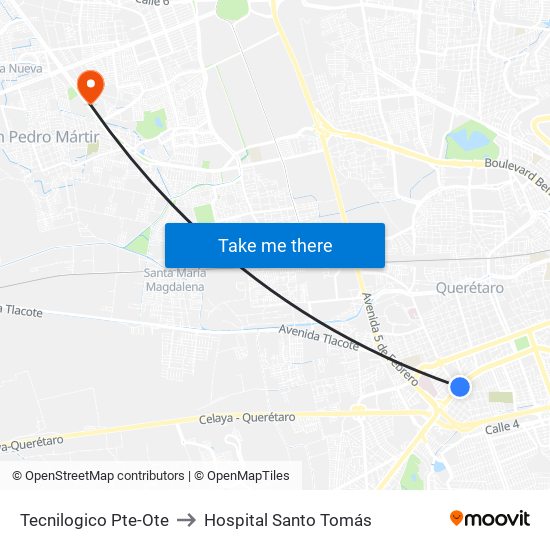 Tecnilogico Pte-Ote to Hospital Santo Tomás map