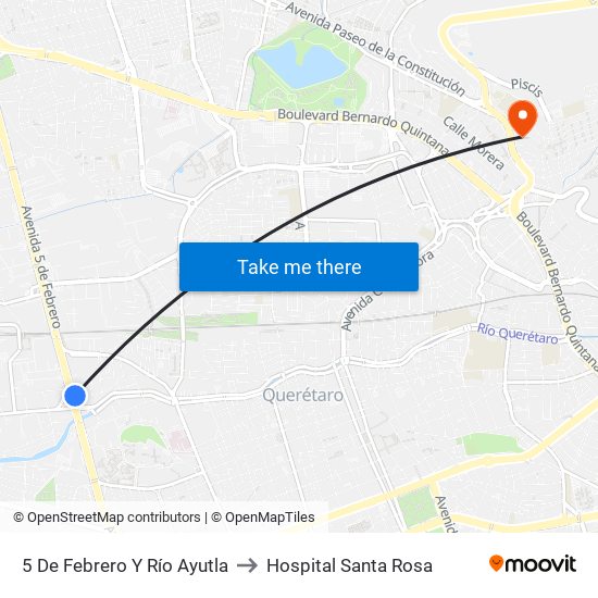 5 De Febrero Y Río Ayutla to Hospital Santa Rosa map