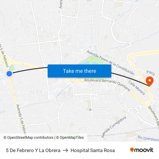 5 De Febrero Y La Obrera to Hospital Santa Rosa map