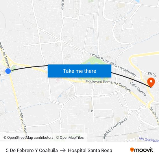 5 De Febrero Y Coahuila to Hospital Santa Rosa map