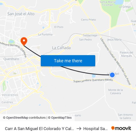 Carr A San Miguel El Colorado Y Calle San Juan Del Río to Hospital Santa Rosa map