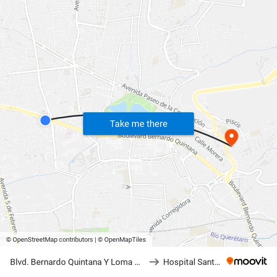 Blvd. Bernardo Quintana Y Loma De San Pablo to Hospital Santa Rosa map