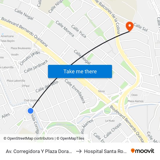 Av. Corregidora Y Plaza Dorada to Hospital Santa Rosa map