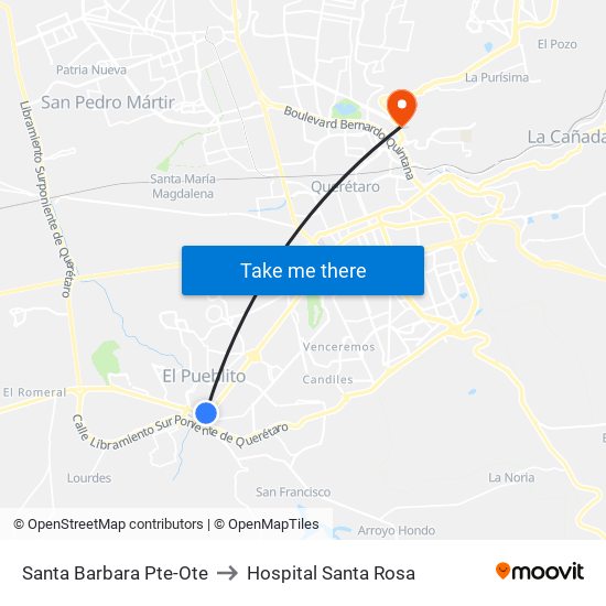 Santa Barbara Pte-Ote to Hospital Santa Rosa map