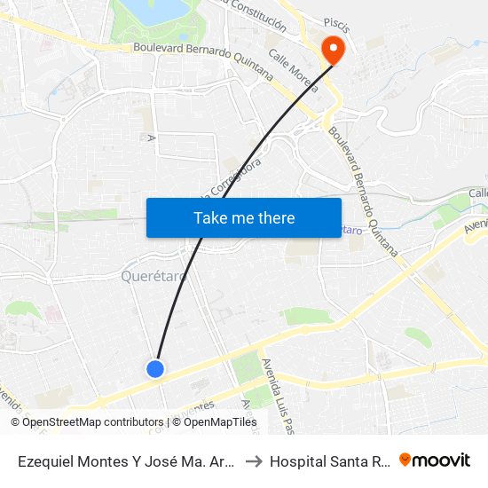 Ezequiel Montes Y José Ma. Arteaga to Hospital Santa Rosa map