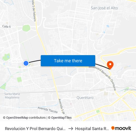 Revolución Y Prol Bernardo Quintana to Hospital Santa Rosa map