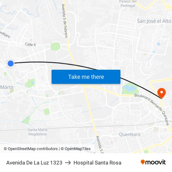 Avenida De La Luz 1323 to Hospital Santa Rosa map