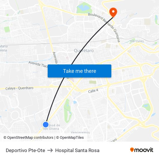 Deportivo Pte-Ote to Hospital Santa Rosa map