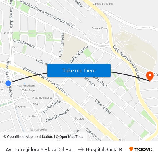 Av. Corregidora Y Plaza Del Parque to Hospital Santa Rosa map
