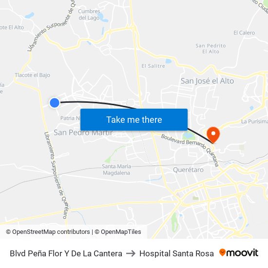 Blvd Peña Flor Y De La Cantera to Hospital Santa Rosa map