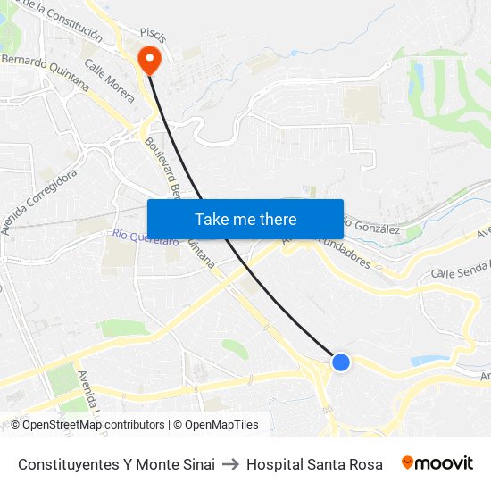 Constituyentes Y Monte Sinai to Hospital Santa Rosa map