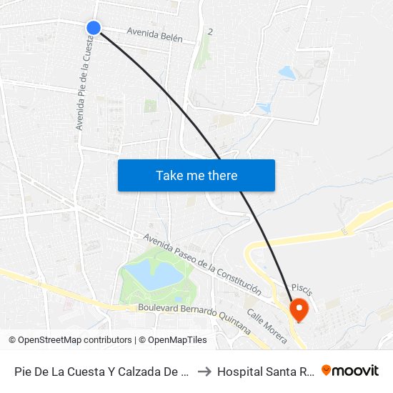 Pie De La Cuesta Y Calzada De Belen to Hospital Santa Rosa map